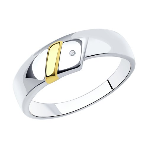 Кольцо из золочёного серебра с родированием и золочением с бриллиантом