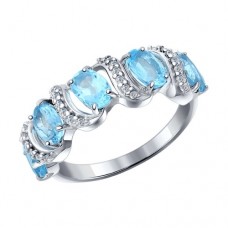 Кольцо из серебра с голубыми топазами и фианитами