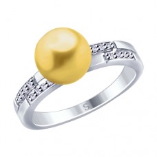 Кольцо из серебра с жёлтым жемчугом Swarovski и фианитами